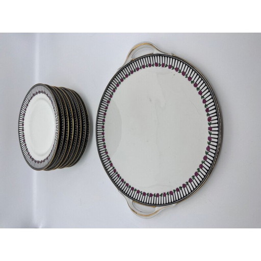 Ensemble de 8 assiettes art déco vintage avec un plat par Chabrol et Poirier, 1920