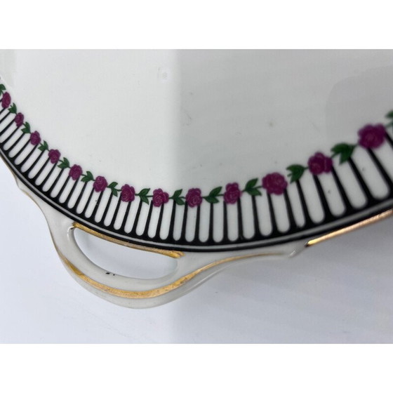 Image 1 of Ensemble de 8 assiettes art déco vintage avec un plat par Chabrol et Poirier, 1920