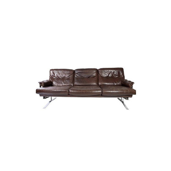 Image 1 of Canapé 3 places vintage en cuir marron avec structure métallique par Arne Norell, 1970