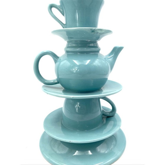 Image 1 of Vase vintage empilé avec des tasses à thé bleues, Italie 1980