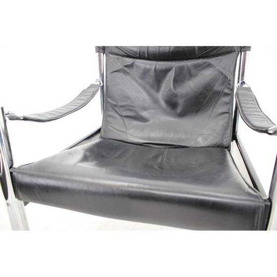 Image 1 of Paire de fauteuils Safari vintage en cuir noir et chrome par Johanson Design pour Markaryd, 1970