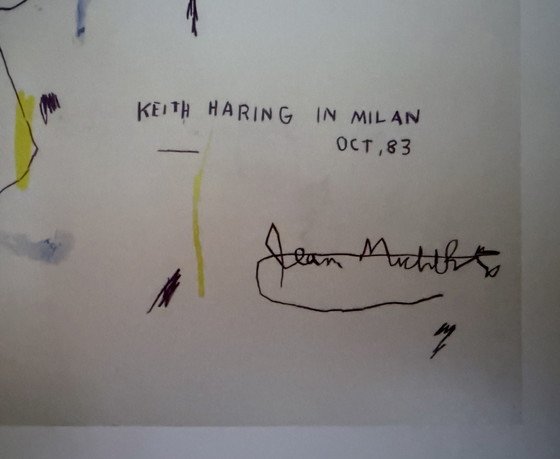 Image 1 of Jean-Michel Basquiat : "Esquisse de Keith Haring, 1983". Signé dans la plaque.