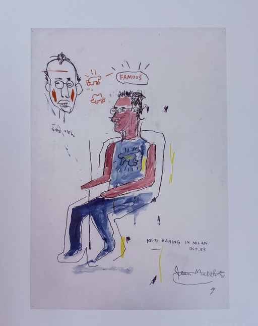 Jean-Michel Basquiat : "Esquisse de Keith Haring, 1983". Signé dans la plaque.