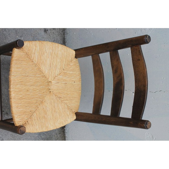 Image 1 of Paire de chaises brutalistes en bois et paille, 1980