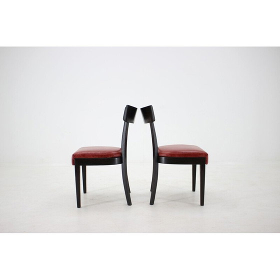 Image 1 of Ensemble de 4 chaises de salle à manger vintage en cuir rouge pour Up, Tchécoslovaquie années 1950