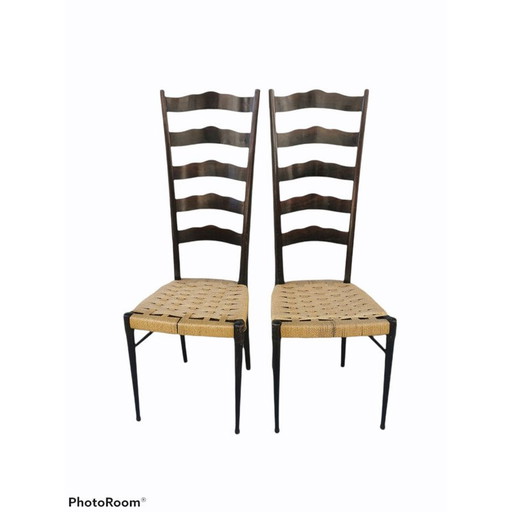 Paire de chaises vintage en hêtre et corde