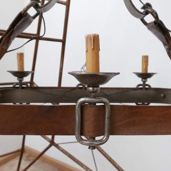 Image 1 of Lustre en cuir vintage, France 1950