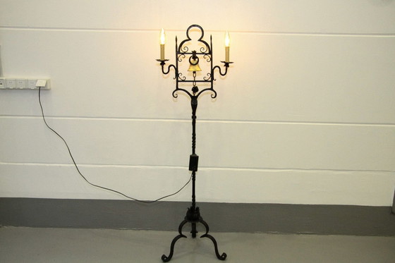 Image 1 of Lampadaire Butler Cloche Fer Laiton Dimmable Pièce unique Rétro Antique