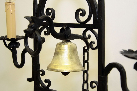 Image 1 of Lampadaire Butler Cloche Fer Laiton Dimmable Pièce unique Rétro Antique