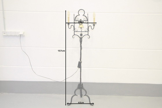 Image 1 of Lampadaire Butler Cloche Fer Laiton Dimmable Pièce unique Rétro Antique