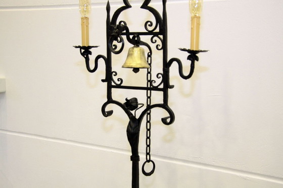 Image 1 of Lampadaire Butler Cloche Fer Laiton Dimmable Pièce unique Rétro Antique