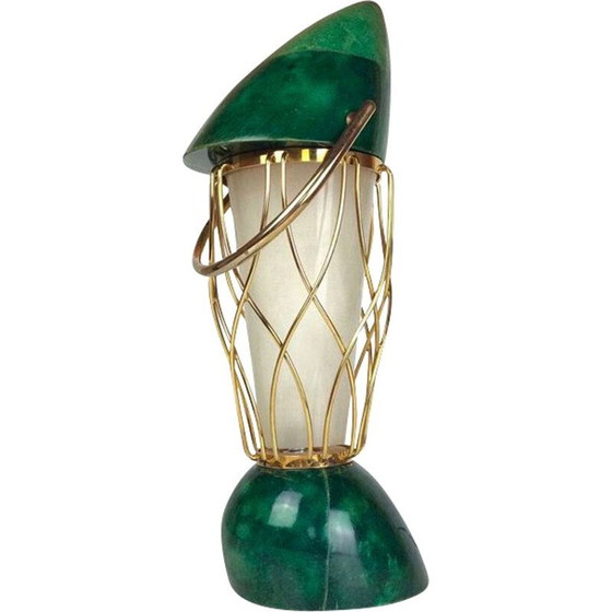 Image 1 of Lampe vintage verte en bois et laiton par Aldo Tura, 1960