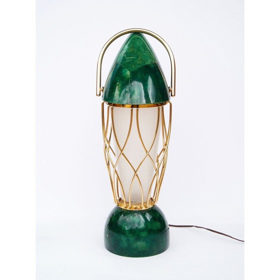 Image 1 of Lampe vintage verte en bois et laiton par Aldo Tura, 1960