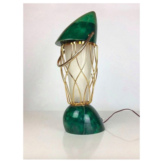 Image 1 of Lampe vintage verte en bois et laiton par Aldo Tura, 1960