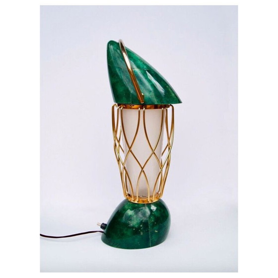 Image 1 of Lampe vintage verte en bois et laiton par Aldo Tura, 1960