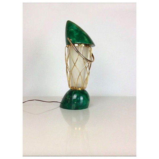 Image 1 of Lampe vintage verte en bois et laiton par Aldo Tura, 1960
