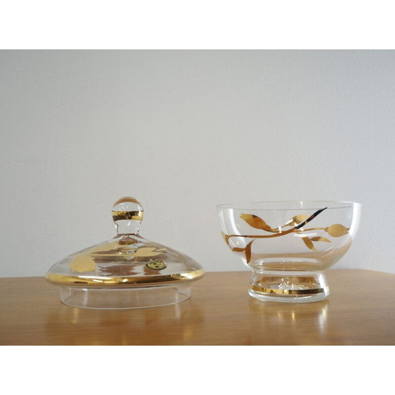 Image 1 of Sucrier vintage en verre par Bohemia Crystal, Tchécoslovaquie 1950