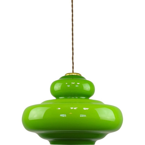 Image 1 of Lampe suspendue vintage en verre vert et laiton, Italie