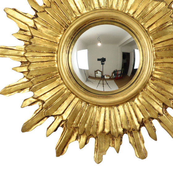 Image 1 of Golden Sunburst Mirror Miroir solaire en bois