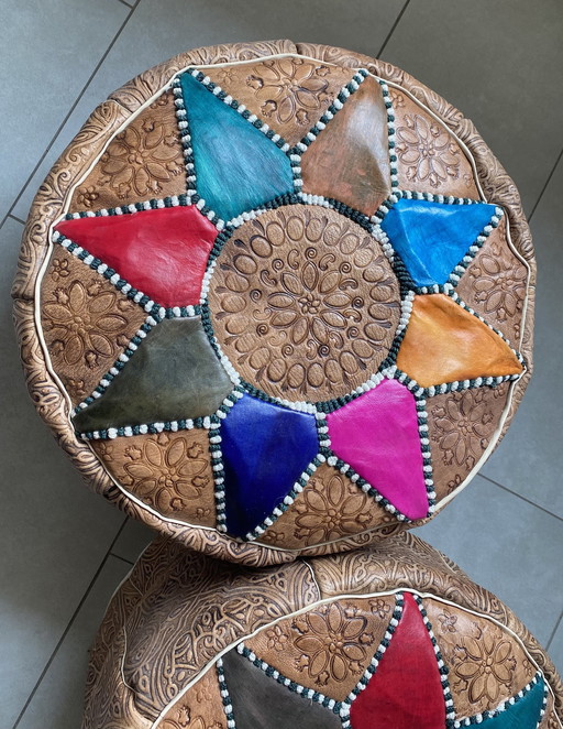 ✨ Authentiques poufs berbères - Faits à la main en peau de mouton véritable de Fez, Maroc ✨