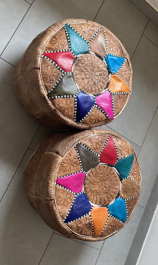 ✨ Authentiques poufs berbères - Faits à la main en peau de mouton véritable de Fez, Maroc ✨