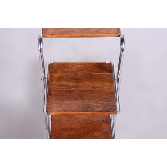 Image 1 of Porte-fleurs vintage en bois de chêne tchèque et chrome par Kovona, années 1930