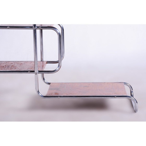 Image 1 of Porte-fleurs vintage en bois de chêne tchèque et chrome par Kovona, années 1930