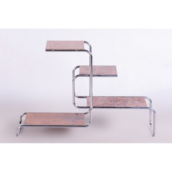 Image 1 of Porte-fleurs vintage en bois de chêne tchèque et chrome par Kovona, années 1930