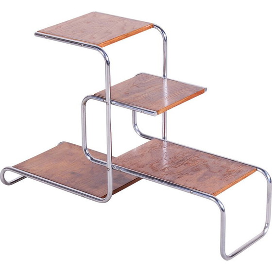 Image 1 of Porte-fleurs vintage en bois de chêne tchèque et chrome par Kovona, années 1930