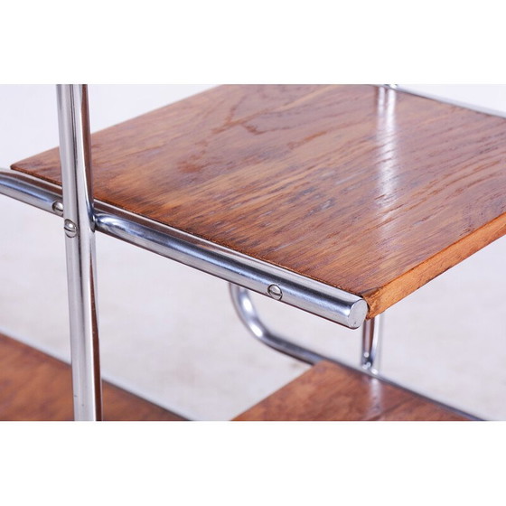 Image 1 of Porte-fleurs vintage en bois de chêne tchèque et chrome par Kovona, années 1930