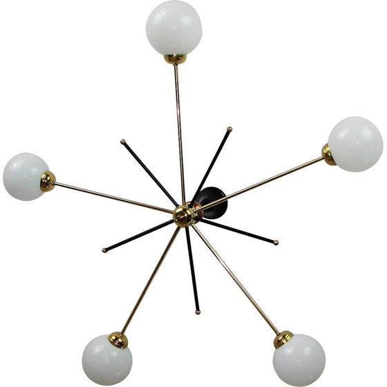 Image 1 of Lustre vintage en laiton et verre Stilnovo, 1960s