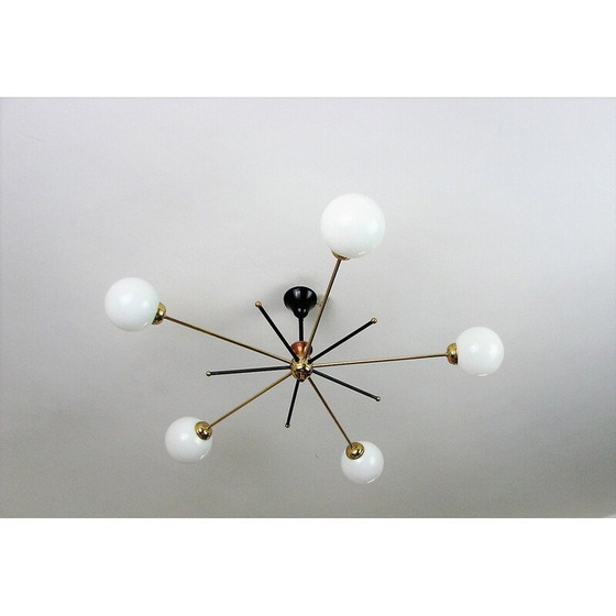 Image 1 of Lustre vintage en laiton et verre Stilnovo, 1960s