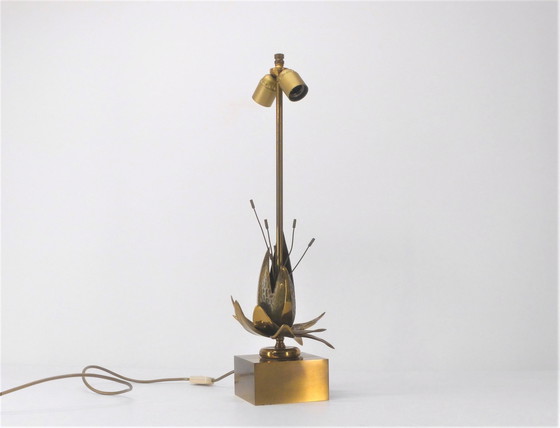 Image 1 of Lampe De Table Fleur Exotique En Laiton Massif 1970