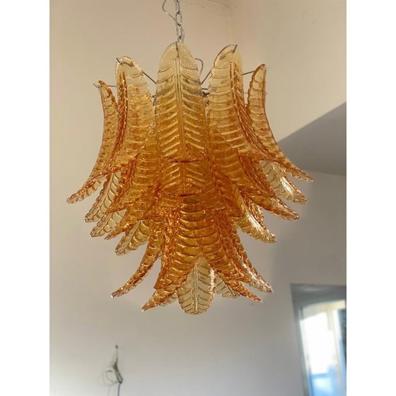 Image 1 of Lustre contemporain en verre de Murano de couleur ambre "Felci".