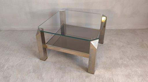 Très Belle Table Basse Design Belgochrome 1970’S Plaquée Or 23Ct