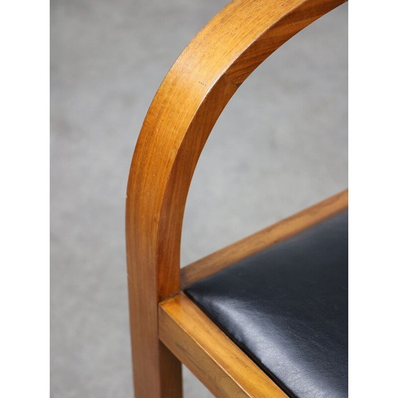 Image 1 of Paire de fauteuils Art Déco vintage en bois et simili cuir noir, Italie