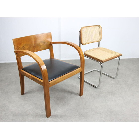 Image 1 of Paire de fauteuils Art Déco vintage en bois et simili cuir noir, Italie