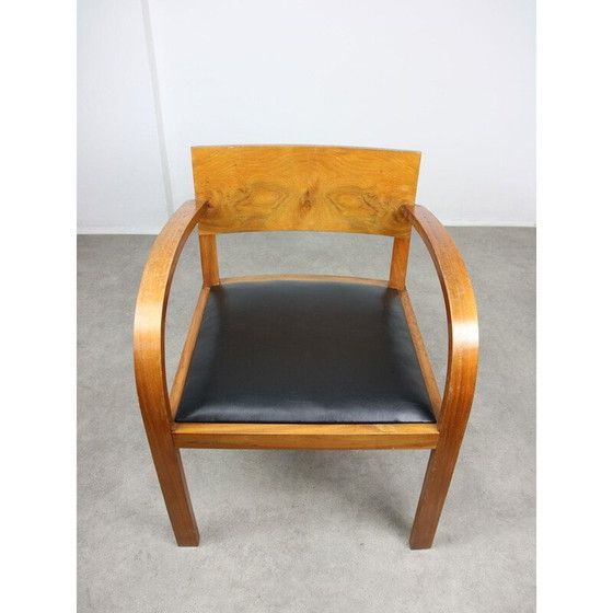 Image 1 of Paire de fauteuils Art Déco vintage en bois et simili cuir noir, Italie