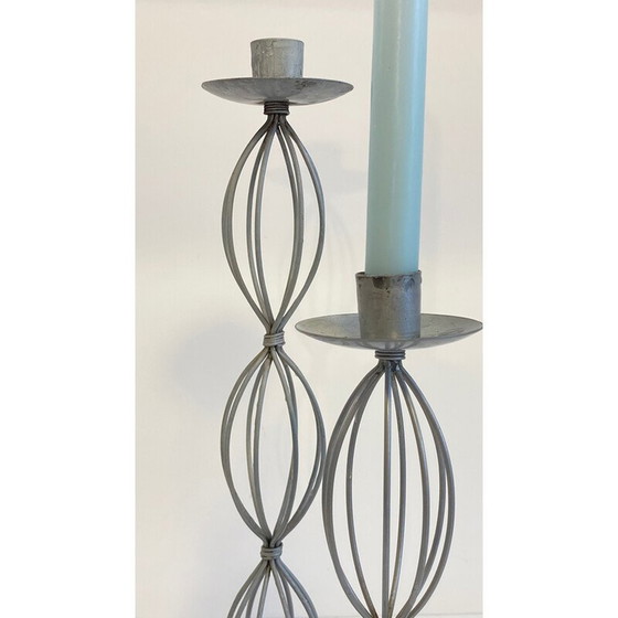 Image 1 of Paire de bougeoirs vintage en métal gris patiné, 2000