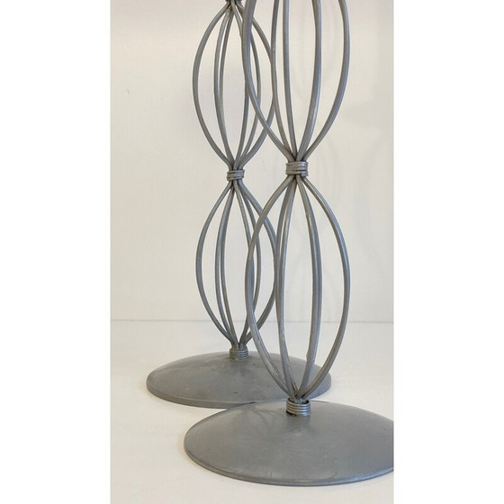 Image 1 of Paire de bougeoirs vintage en métal gris patiné, 2000