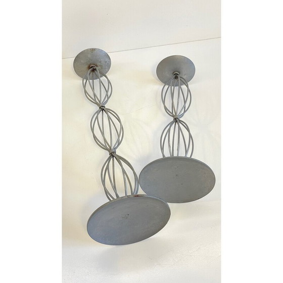 Image 1 of Paire de bougeoirs vintage en métal gris patiné, 2000
