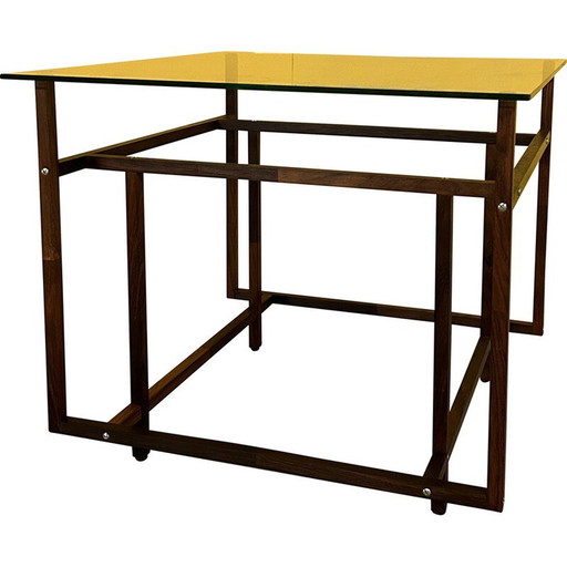 Table basse vintage en bois de rose et verre, Danemark années 1960