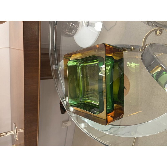Image 1 of Carré vintage vide poche en verre de Murano vert et jaune par Flavio Poli pour Seguso, 1960