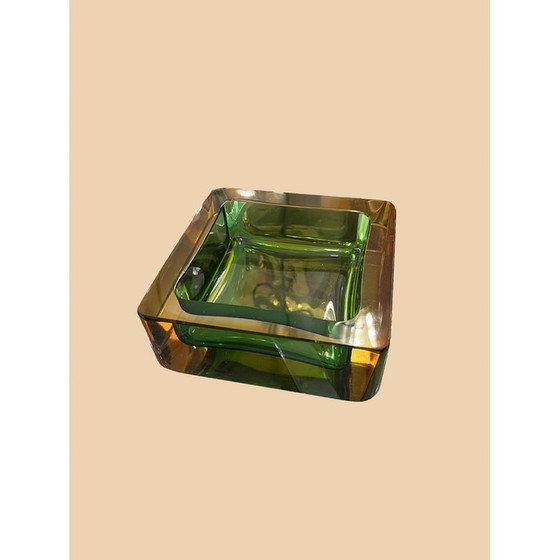 Image 1 of Carré vintage vide poche en verre de Murano vert et jaune par Flavio Poli pour Seguso, 1960
