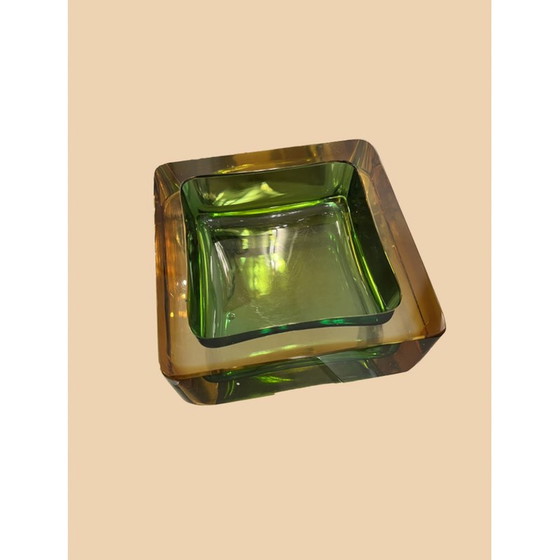 Image 1 of Carré vintage vide poche en verre de Murano vert et jaune par Flavio Poli pour Seguso, 1960