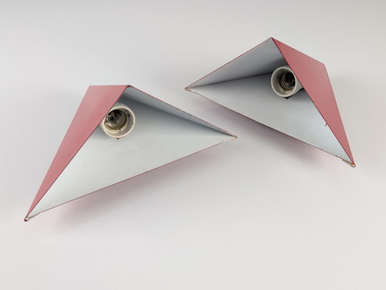 Image 1 of Appliques murales géométriques en métal rouge, 1970S