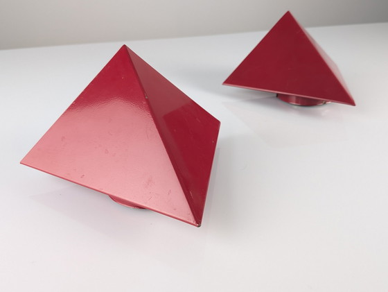 Image 1 of Appliques murales géométriques en métal rouge, 1970S