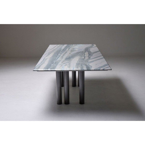 Image 1 of Table de salle à manger vintage en marbre gris et violet par Pia Manu Belgique 1990