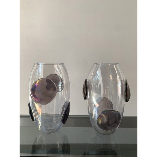 Paire de vases vintage avec pastilles de parme en verre de Murano par Costantini, 1990