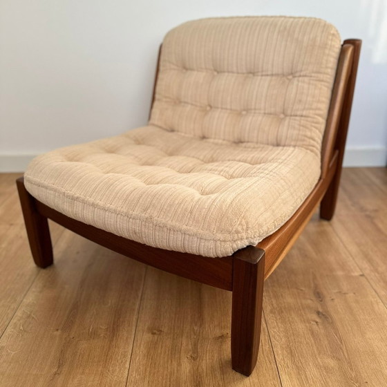 Image 1 of Chaise longue scandinave 70S rénovée - Acajou massif